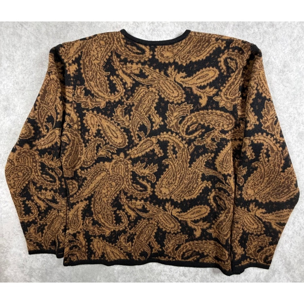 Jones New York Vintage Womens Medium Cardigan Lambswool Brown Black Paisley - Picture 2 of 10